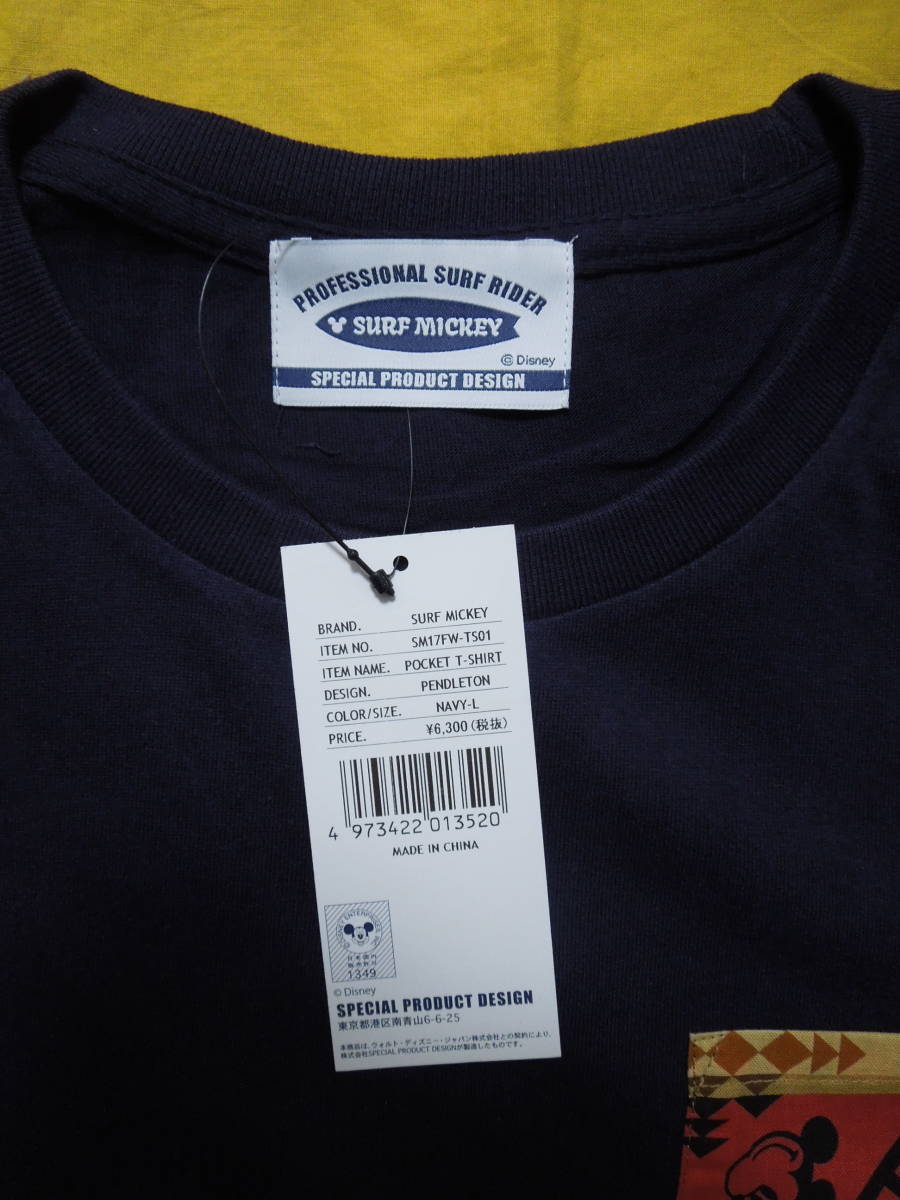 新品　6930円　SURF MICKEY　サーフミッキー　L　Tシャツ　ミッキーマウス　メンズ　レディース　ネイビー　ディズニー　ソックス　紺_画像3