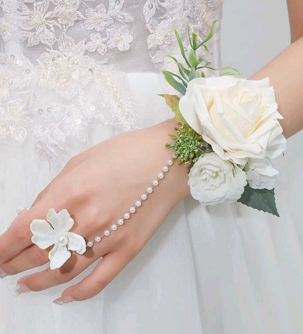 結婚式ウエディングパーティーフォーマルリストブーケ白薔薇ブレスレット新品お花アクセサリー_画像1