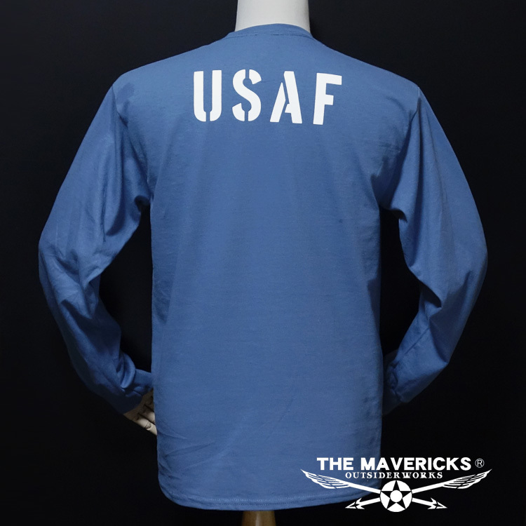 ミリタリー 長袖 Tシャツ S メンズ MAVEVICKS ブランド 綿100% USAF エアフォース 青 ブルー_画像5