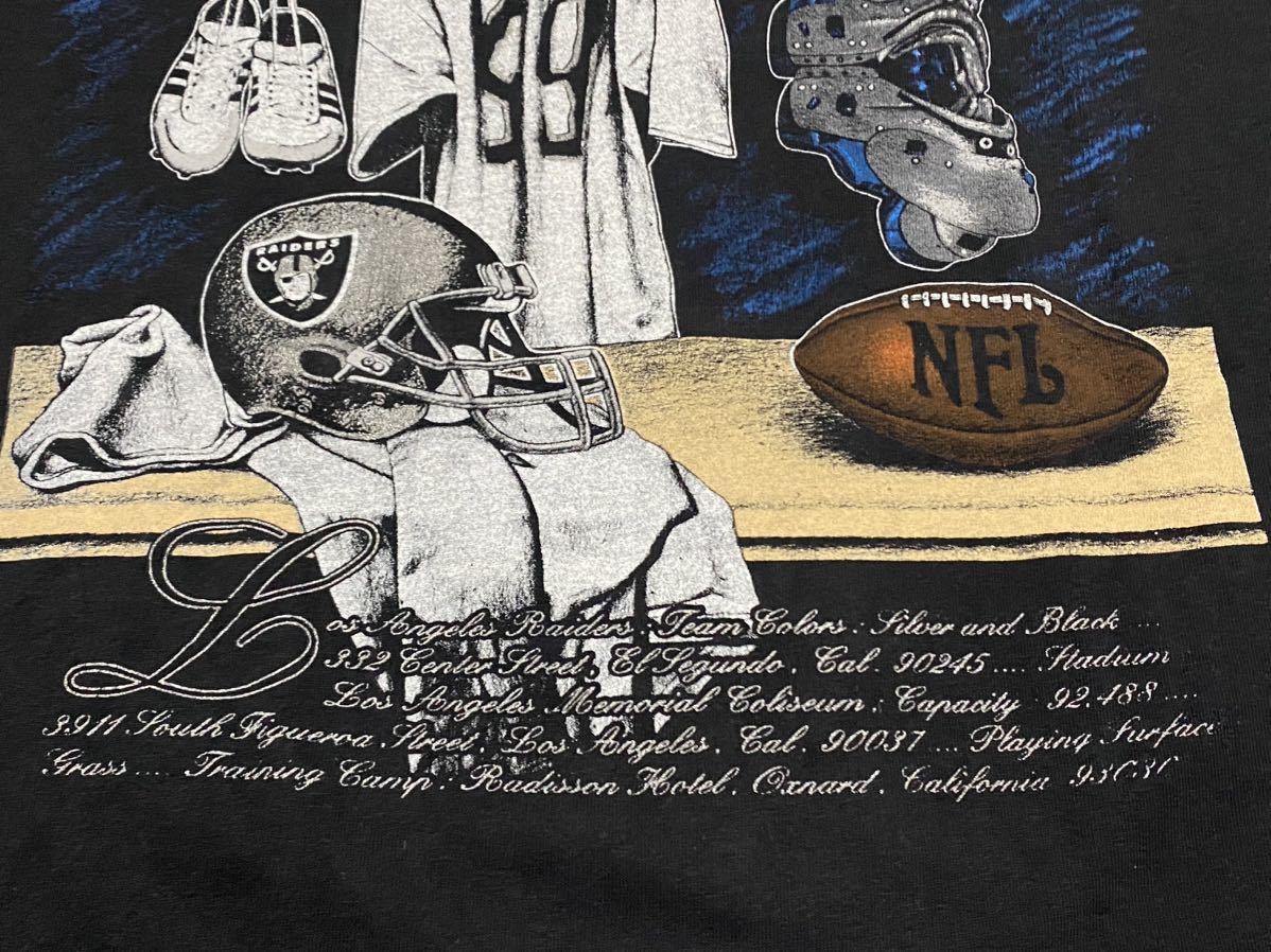 90's NUTMEG LOSANGELES RAIDERS プリント x 刺繍入り プリントTシャツ ビンテージ古着 USA製 NFL フットボール レイダース 80's 90年代の画像7