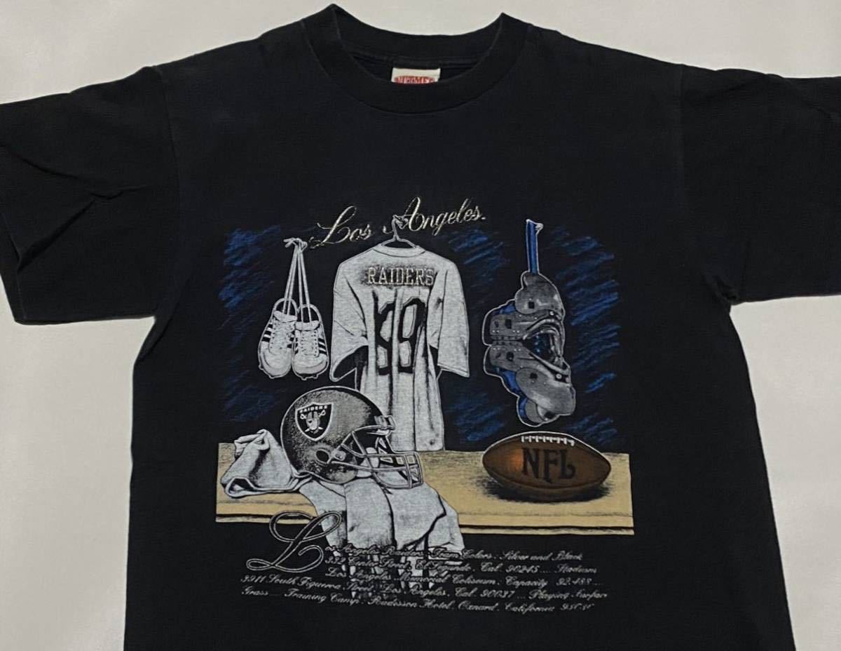 90's NUTMEG LOSANGELES RAIDERS プリント x 刺繍入り プリントTシャツ ビンテージ古着 USA製 NFL フットボール レイダース 80's 90年代の画像1