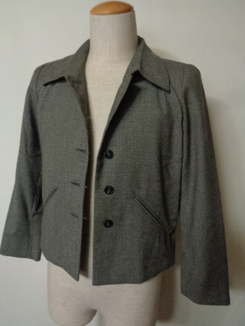 agnes b. wool tailored jacket black white autumn winter short casual lining 1 Agnes B 