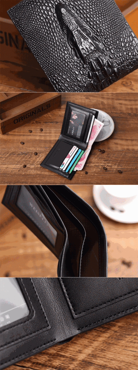新品 二つ折り財布 クロコダイル柄 PUレザー 黒 ブラック ワニ ウォレット メンズ レディース カード入れ 札入れ_画像8