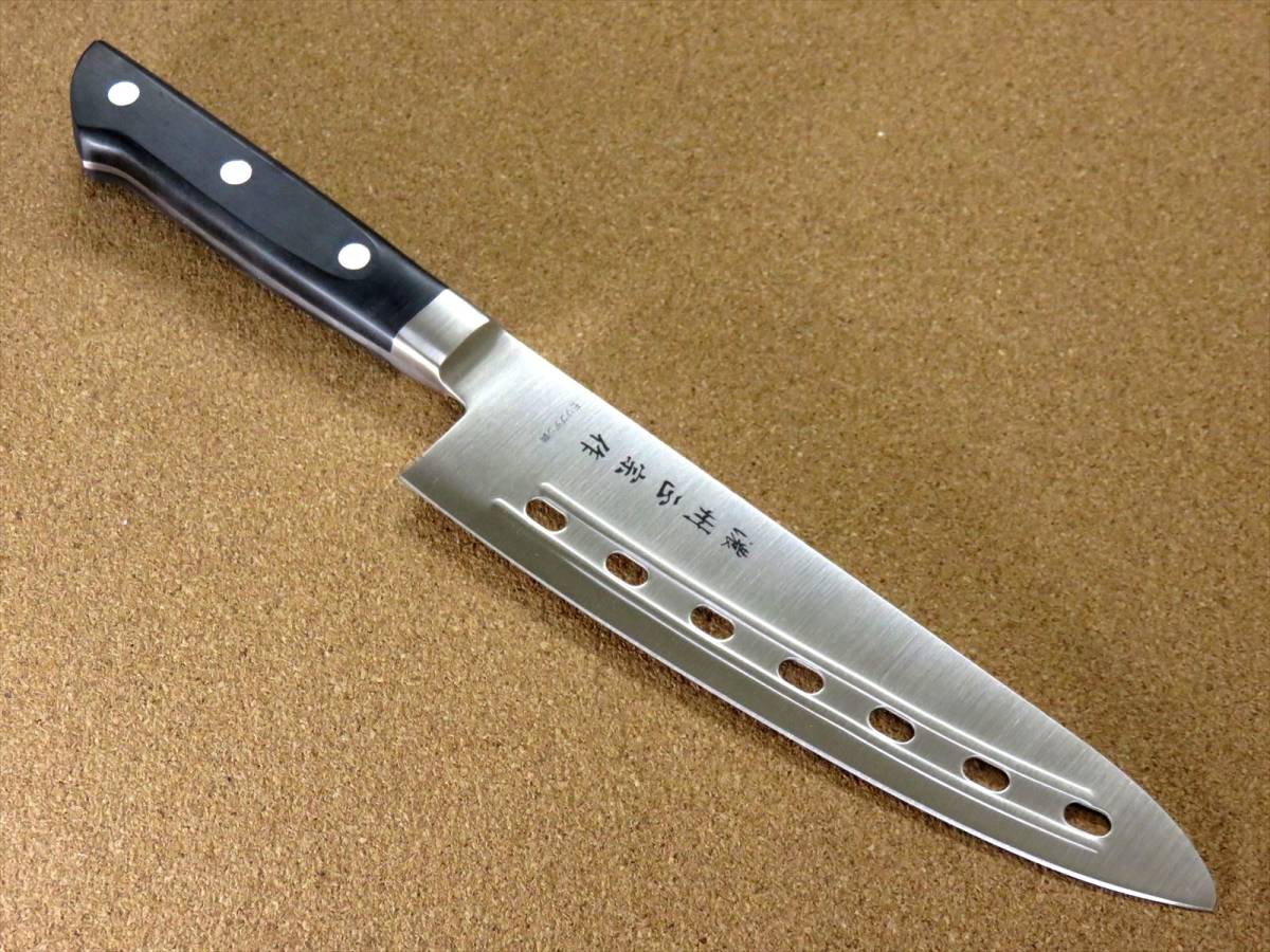 関の刃物 穴あき牛刀 18cm (180mm) 濃州正宗作 モリブデンステンレス 口金付き 家庭用の洋包丁 肉 魚 野菜パン切り 両刃万能包丁 日本製