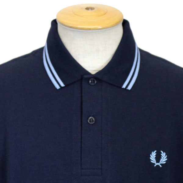 FRED PERRY (フレッドペリー) M12N TWIN TIPPED FP SHIRT (ライン入りポロシャツ) イングランド製 全7色 FP264 Navy / Ice-38_FRED PERRY