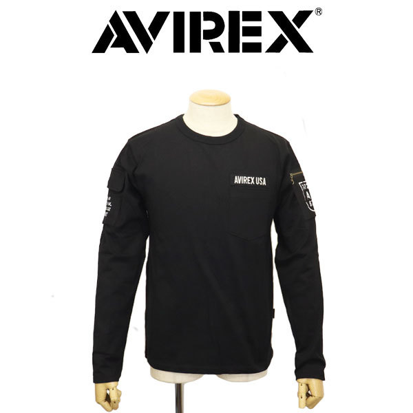 AVIREX (アヴィレックス) 1930005 L/S FATIGUE TEE ロングスリーブ ファティーグ Tシャツ 10(09)BLACK XXL