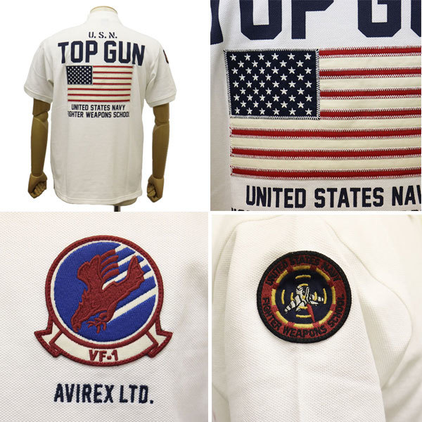 AVIREX (アヴィレックス) 3136003 TOP GUN FLAG トップガンフラッグ ショートスリーブ ポロシャツ 33(02)OFFWHITE M_AVIREX(アビレックス/アヴィレックス)正規
