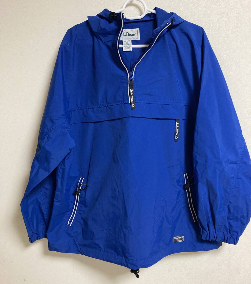 美品　90's 　LLｂean エルエルビーン アノラックパーカー ナイロン ハーフジップ ブルー 　ラージサイズ_画像1