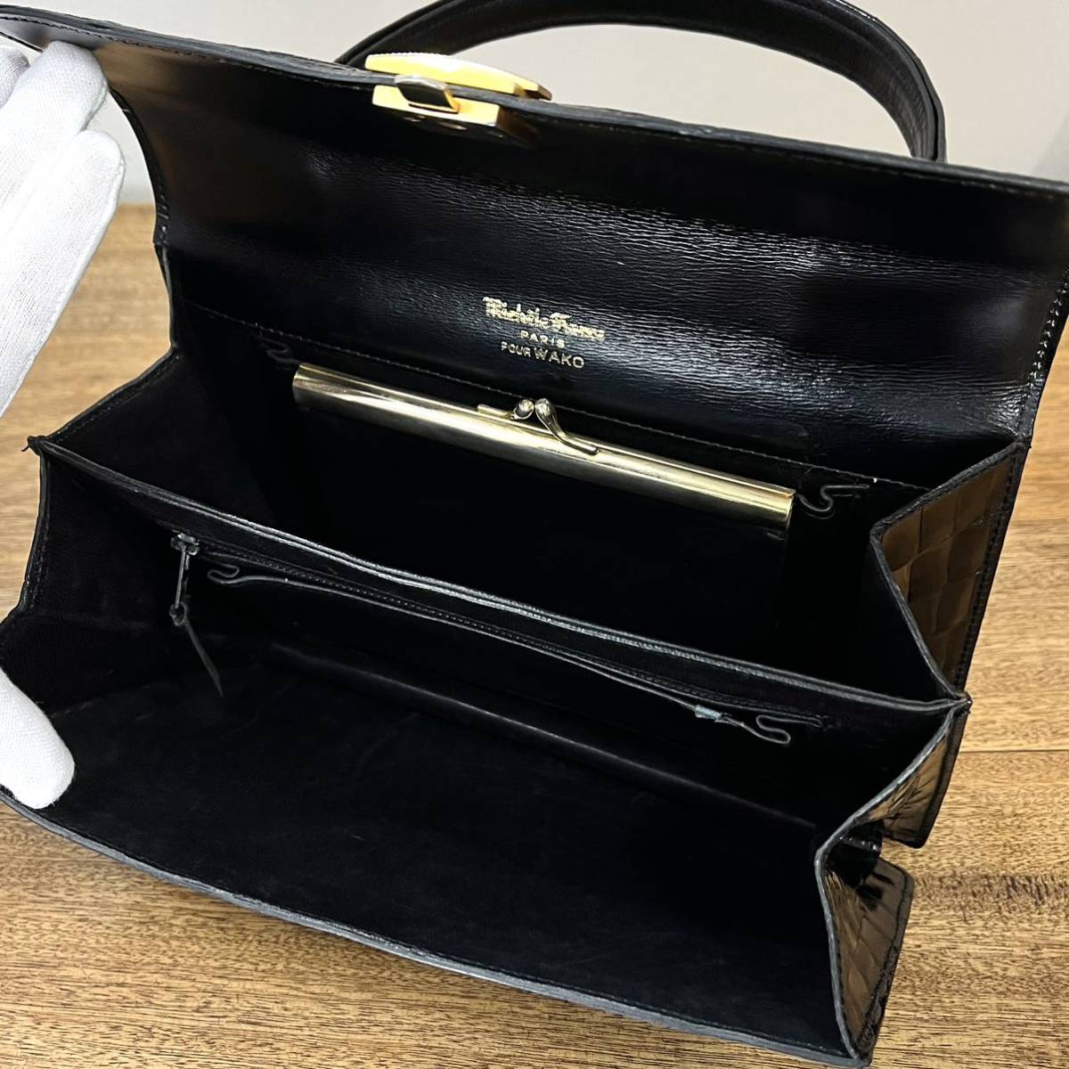 新品同様 JRA 極艶 高級 ポロサス クロコダイル 差し色 ハンドバッグ