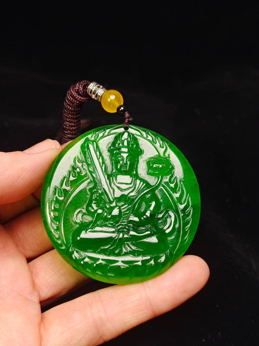 蔵友館蔵品・翡翠製・細密彫・觀音ペンダント】・希少珍品・置物・賞物