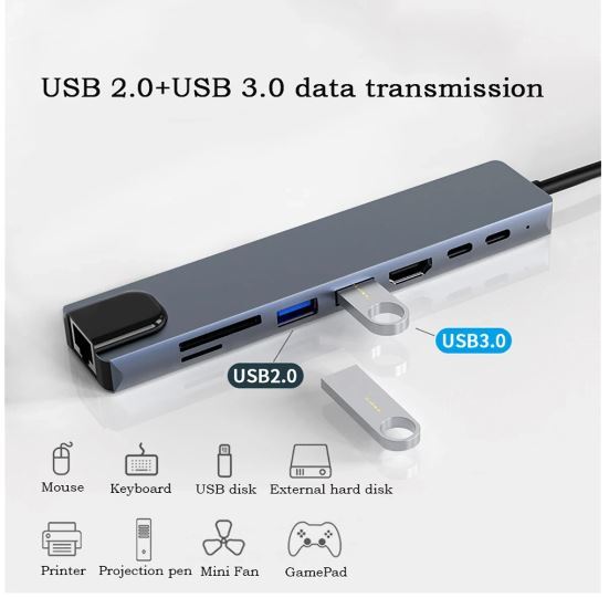 送料無料　８in1 USB C ハブ　HDMI　LAN　PD　４K　Type-C　マルチポート　アダプター　RJ45　ドッキングステーション　TF　SD　USB3.0_画像2