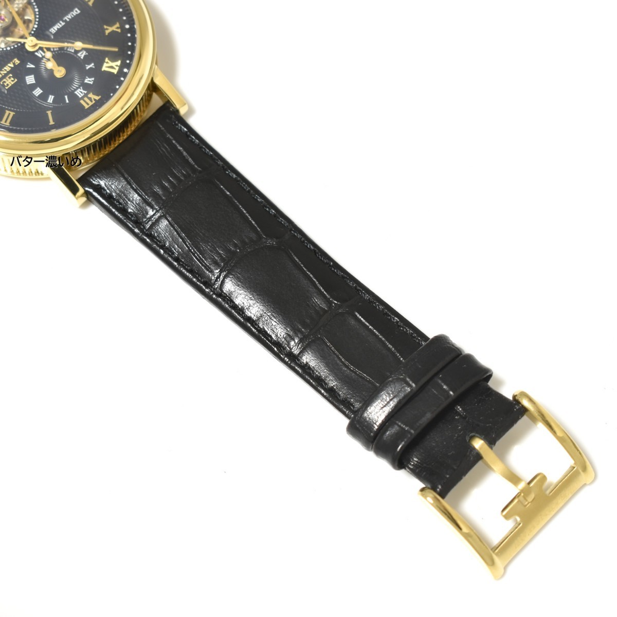 EARNSHAW アーンショウ 腕時計 メンズ 自動巻き 手巻きつき ブラック×ゴールド 革ベルト レザーベルト テンプスケルトン ES-8047 未使用の画像8