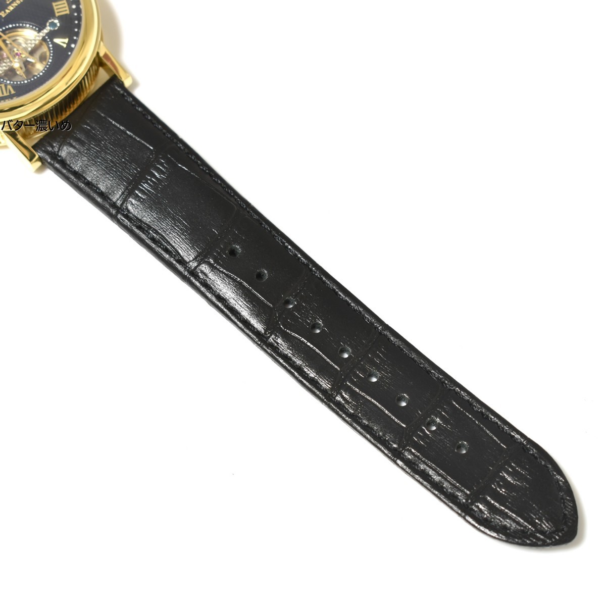 EARNSHAW アーンショウ 腕時計 メンズ 自動巻き 手巻きつき ブラック×ゴールド 革ベルト レザーベルト テンプスケルトン ES-8047 未使用の画像7