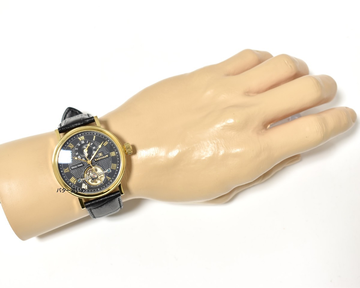 EARNSHAW アーンショウ 腕時計 メンズ 自動巻き 手巻きつき ブラック×ゴールド 革ベルト レザーベルト テンプスケルトン ES-8047 未使用の画像9