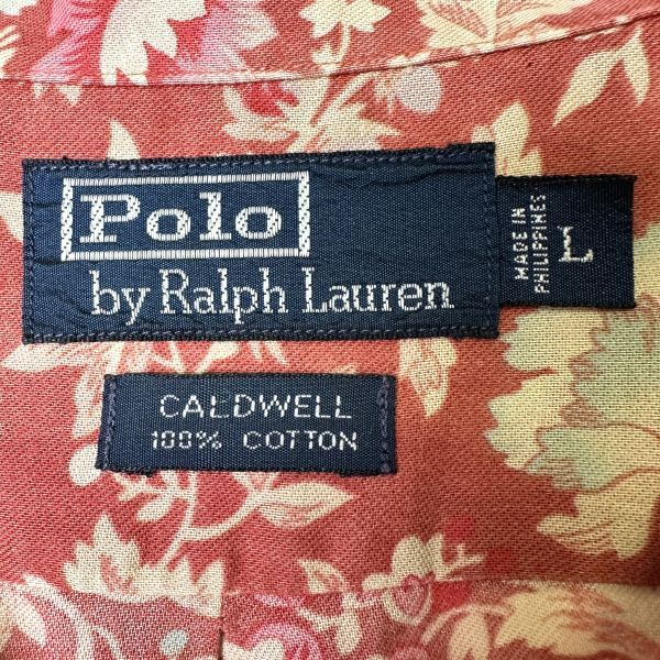 90s Polo by Ralph Lauren петля цвет рубашка L общий рисунок цветочный принт CALDWELL открытый цвет Polo Ralph Lauren 80s Old Vintage 