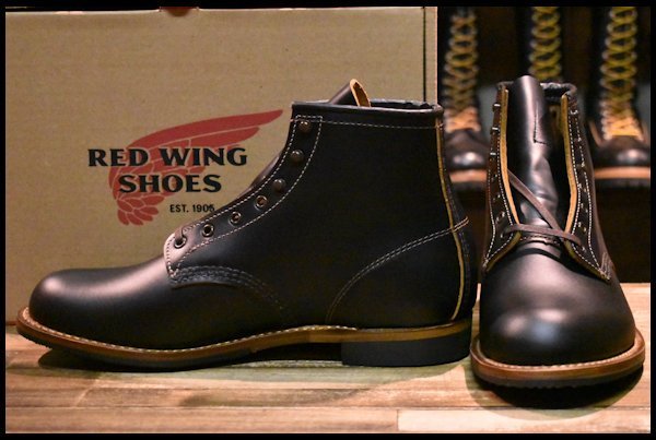 誠実 【9.5D 箱付 HOPESMORE redwing ブーツ フラットボックス 茶芯 黒