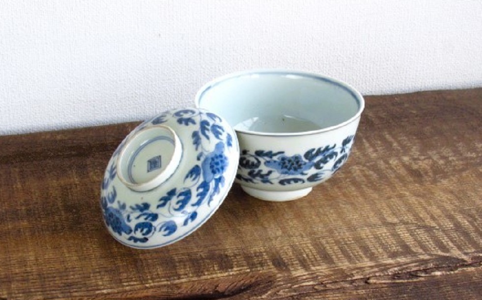 中国 唐物 古瓷 時代物 明代青花牡丹花卉紋茶碗 青花 中国 唐物 古瓷 時代物 明代青花牡丹花卉紋茶碗 青花