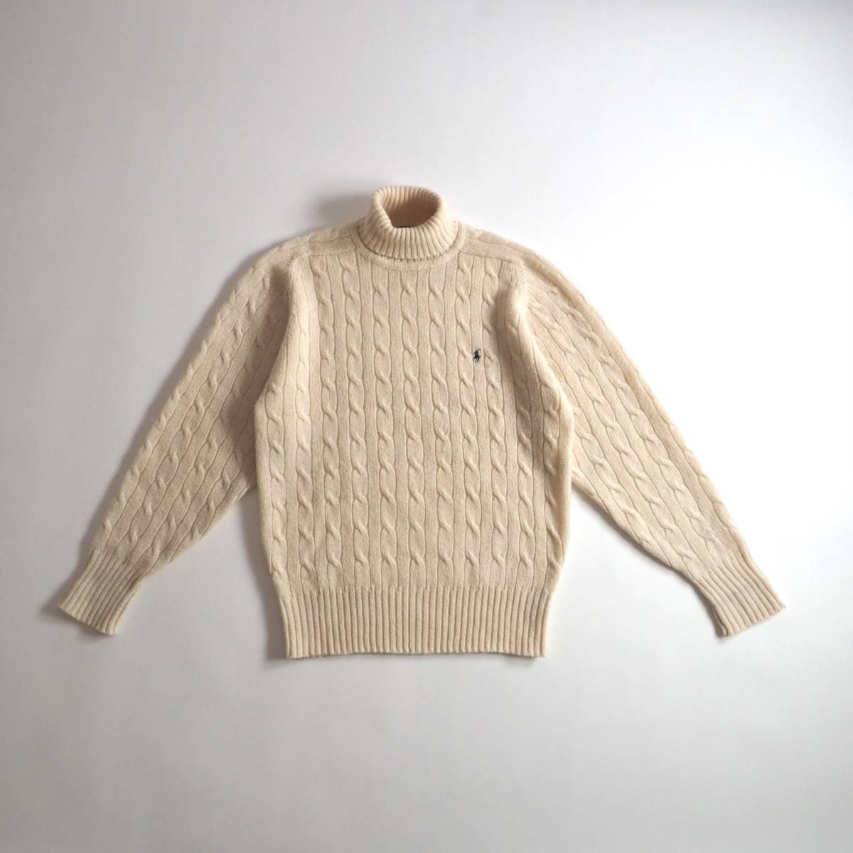 ラルフローレン Ralph Lauren ウール100% ケーブルニット タートルネック アイボリー 美品 メンズ