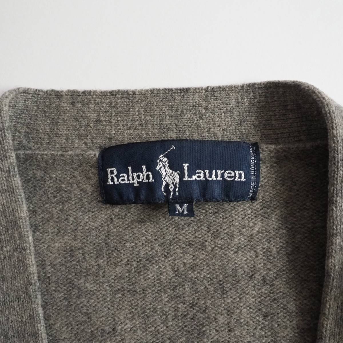 ラルフローレン　Ralph Lauren　ウール１００％　ニット　カーディガン　グレー　赤ポニー　美品　メンズ