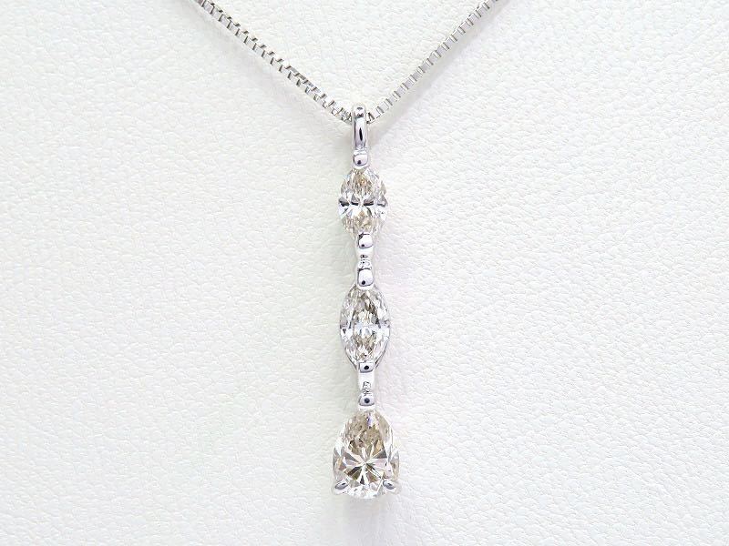 Pt850 Pt900 ダイヤモンド0.83ct トリロジー ネックレス マーキス