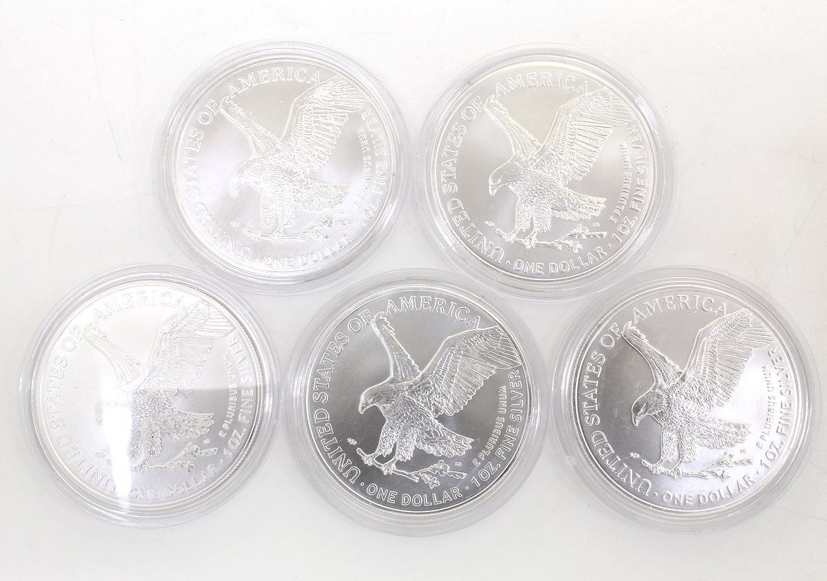 超美品☆アメリカ 1オンス イーグル銀貨 2022年 クリアケース入り☆5枚