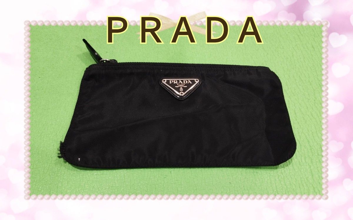 現品割引☆PRADAプラダ  ミニポーチ ナイロンポーチ ペンケース 三角ロゴプレート メイク用ポーチ 化粧ポーチ プラダポーチ