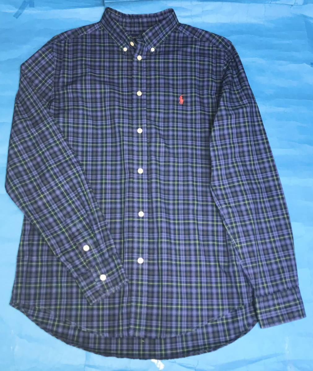 国内正規ラルフローレン★ワンポイントボタンダウンシャツ XL(18-20) 170cm ブルー系チェック★USED_画像1