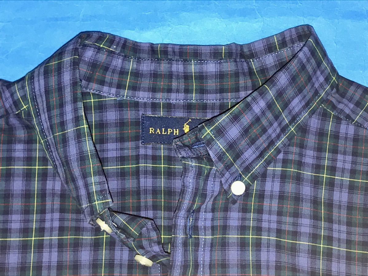 国内正規ラルフローレン★ワンポイントボタンダウンシャツ XL(18-20) 170cm ブルー系チェック★USED_画像3