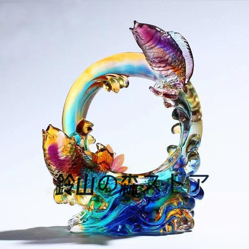 人気美品 魚瑠璃工芸品装飾品水晶置物_画像1