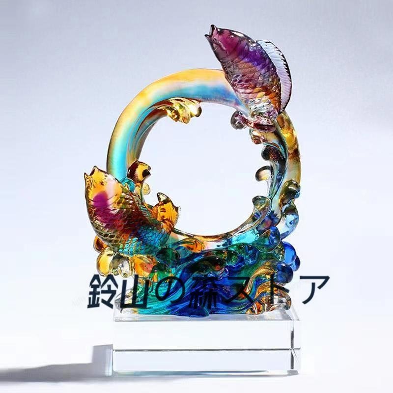 人気美品 魚瑠璃工芸品装飾品水晶置物_画像3