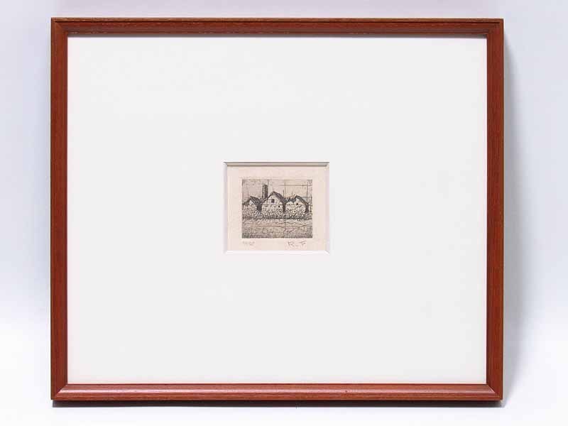 【GINZA絵画館】福井良之助　銅版画「みっつの家」限定版・直筆サイン・手ごろなサイズ　T3F0D5G3S