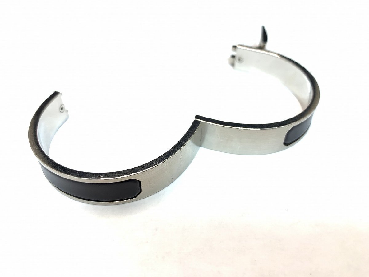 ♪【エルメス ジェットH バングル メンズ シルバー 黒 メタル マット