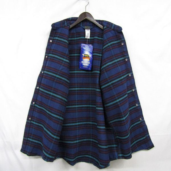  size MR OSHKOSH cotton flannel shirt long sleeve check pattern navy series button down BD Oshkosh old clothes Vintage 3A0113