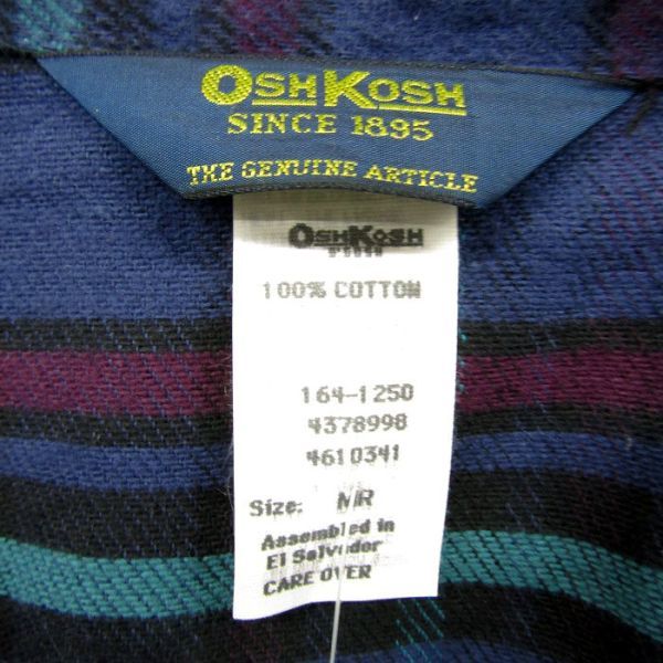  size MR OSHKOSH cotton flannel shirt long sleeve check pattern navy series button down BD Oshkosh old clothes Vintage 3A0113