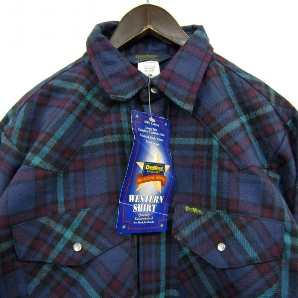  size MR OSHKOSH cotton flannel shirt long sleeve check pattern navy series button down BD Oshkosh old clothes Vintage 3A0113