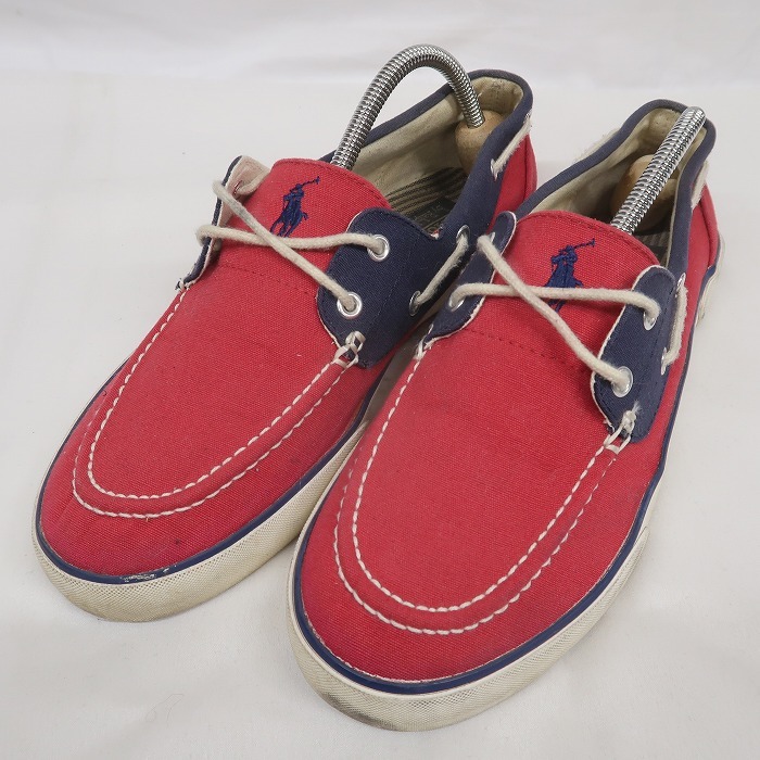 サイズ 10 28㎝ Polo Ralph Lauren キャンバス デッキ シューズ キャンバス スニーカー レッド ラルフ ローレン 古着 ビンテージ 3A1552_画像1