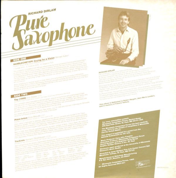 85年 USプレスLP！Richard Dirlam / Pure Saxophone 85年【Innova Recordings MCF-001】 Michael Aubart Eric Stokes ジャズ クラシック_画像3