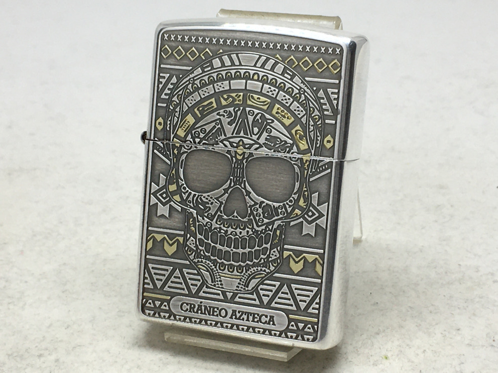 送料無料 ZIPPO[ジッポー] 両面加工 アステカンスカル フェイス 70645_画像1