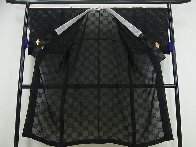 平和屋着物□極上 夏物 長襦袢 市松紋紗 黒地 逸品 未使用3s1440