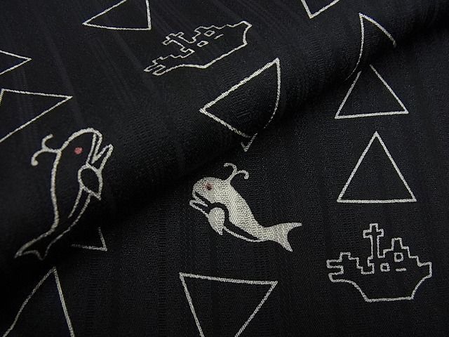 平和屋着物□極上 男性 小紋 鯨 舟 黒地 逸品 未使用3s1608 www.anac