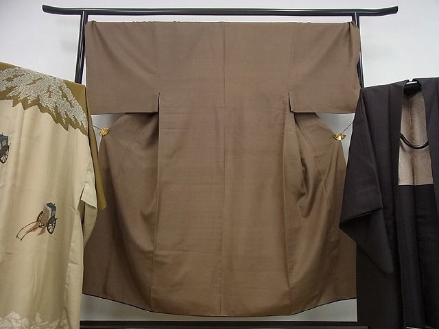 平和屋■極上　男性　紬　長襦袢　羽織セット　着物：黄枯茶　羽織：焦茶　逸品　2s436