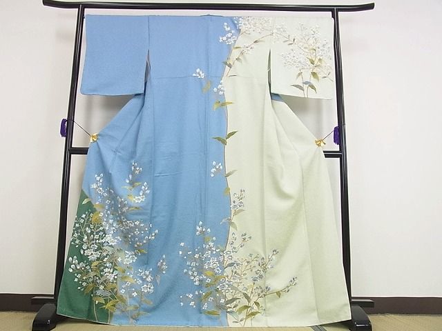 平和屋■極上　訪問着　刺繍　花尽くし　染め分け　銀通し地　逸品　未使用s7261_画像1