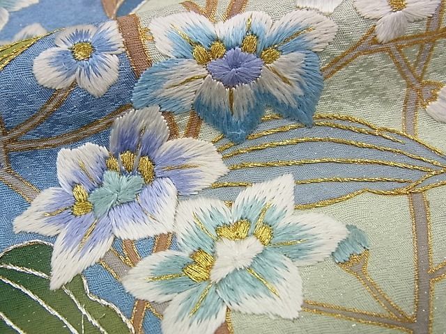 平和屋■極上　訪問着　刺繍　花尽くし　染め分け　銀通し地　逸品　未使用s7261_画像9