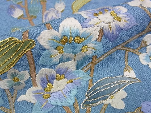 平和屋■極上　訪問着　刺繍　花尽くし　染め分け　銀通し地　逸品　未使用s7261_画像8