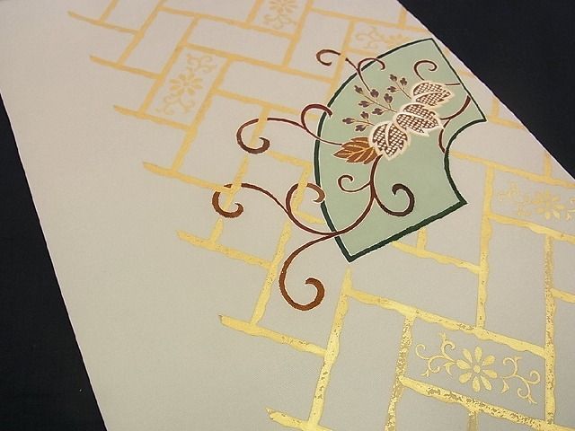 平和屋着物□最高級 本塩沢 九寸開き名古屋帯 刺繍 地紙桐唐草文 本金