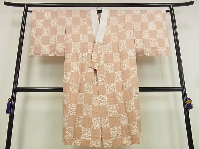 平和屋■極上　長襦袢　単衣　市松花文　逸品s7907_画像2