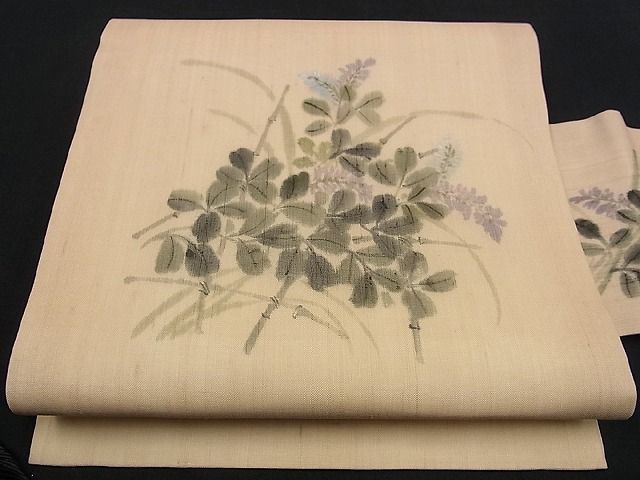 平和屋■極上　夏物　九寸名古屋帯　生つむぎ　手描き　草花文　証紙付き　逸品2s054