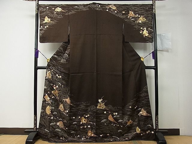平和屋着物□銀座きしや 訪問着 駒刺繍 立波扇面花文 金彩 逸品 未使用