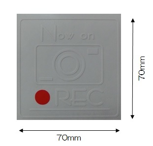 【送料無料】ドライブレコーダー 文字残りステッカー Now on ●REC 白色 70mm×70mm 煽り 対策 シール_画像2