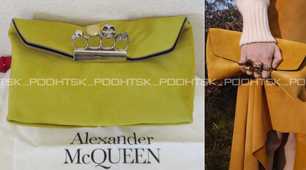 ALEXANDER McQUEENアレキサンダー マックイーンFOUR RINGフォーリング ナックル スカル メタル クリスタル スエード クラッチ バッグ